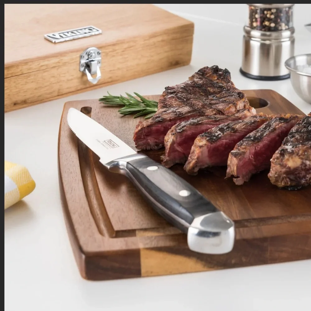 VIKING STEAKHOUSE PAKKA WOOD 6-PIECE STEAK KNIFE SET WITH GIFT BOX (BLACK) $159